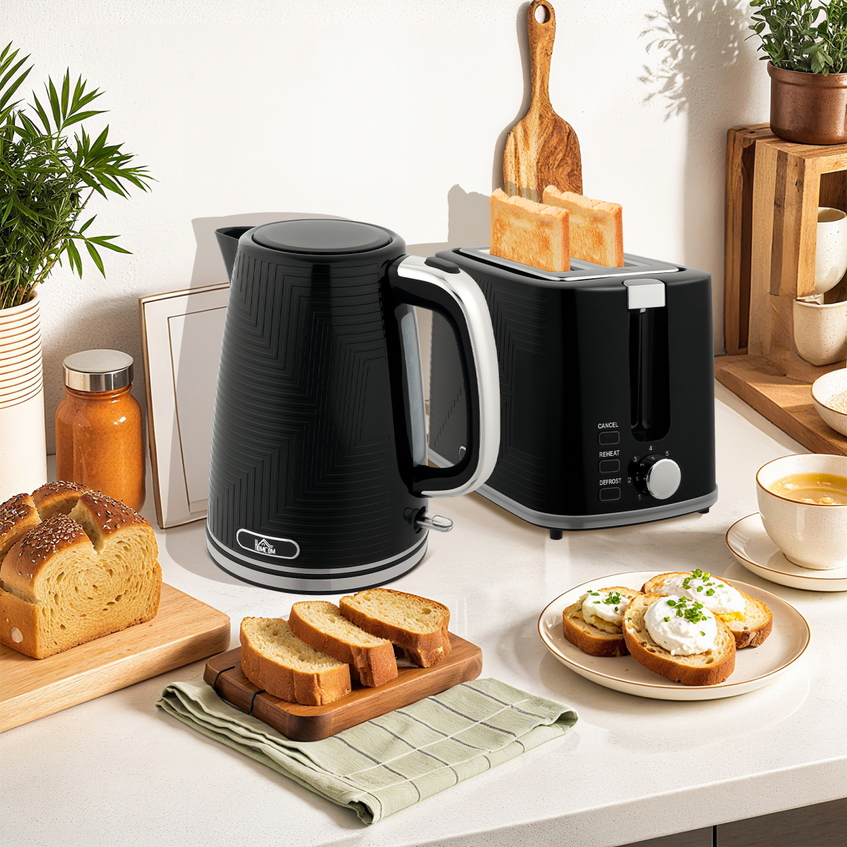 HOMCOM Rapid Boil Kettle and Toaster Set Crumb Tray