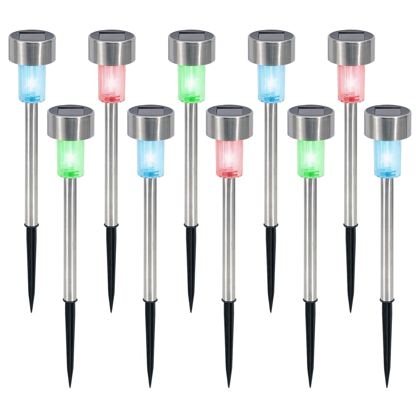 Vinsani 10 X Colour Change Stainless Steel Solar Powered Stick Post LED Lights Rechargeable Outdoor Garden Border Patio Path Driveway Entrance Marking Water Resistant Lamps
