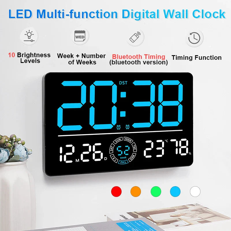 Large Digital Wall Clock 10 Brightness Adjustment Dual Alarm LED Clocks