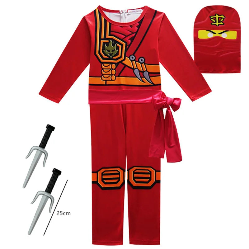 Child Ninjag Cosplay Costumes Boy Jumpsuits Suit Kids Halloween Christmas Party Clothes Ninja Superhero Streetwear Weapon Props