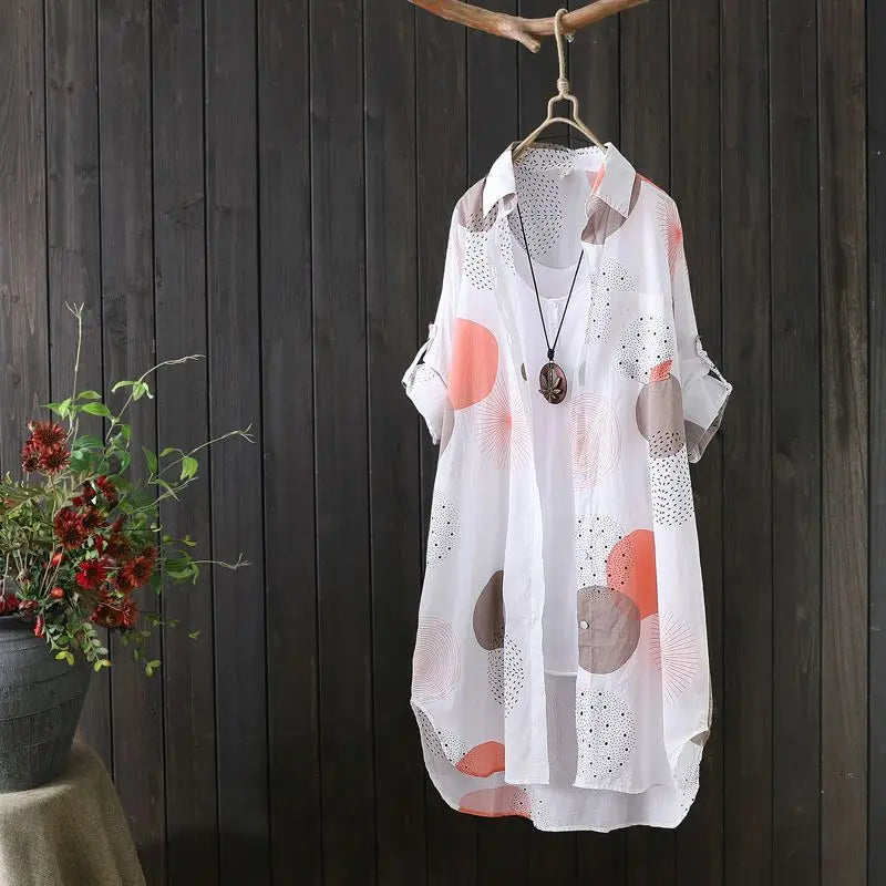Temperament Casual Woman Shirt Fashion Loose Blouse Woman Elegant Long Sleeve Blouse Holiday Weekend Sun Protection Shirt