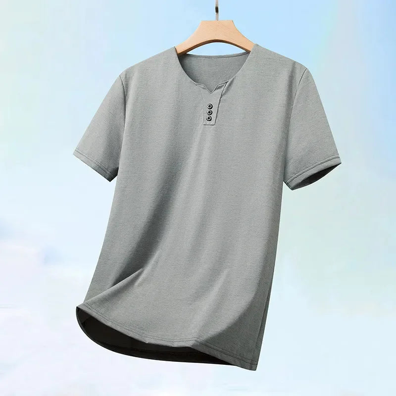 Men’s Three-Button V-Neck T-Shirt – Short Sleeve Top