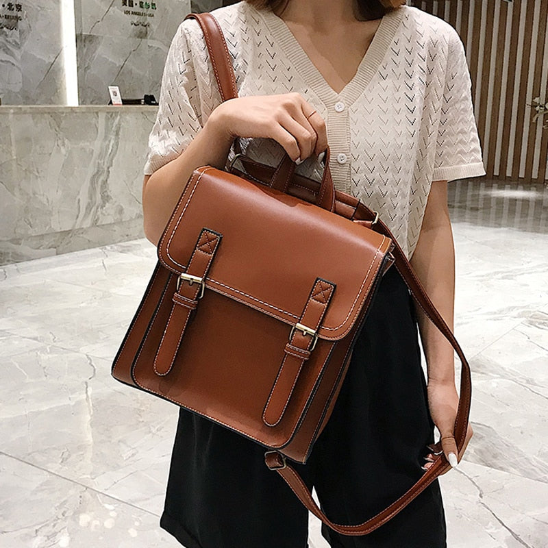 Vintage Backpack Female Pu Leather Bag Backpack Fashion School Bag