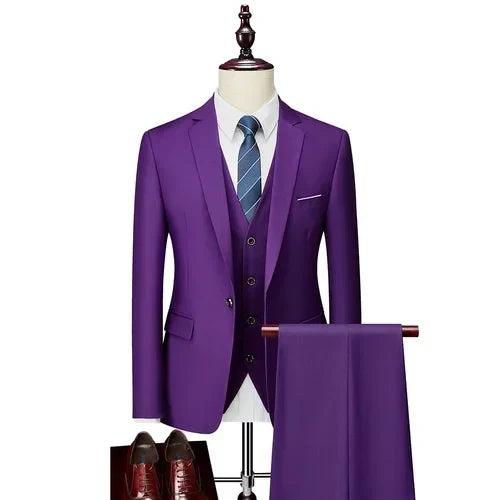 Menβs 3-Piece Slim Fit Suit Set β Blazer, Vest & Pants | Casual Business Solid Color Outfit