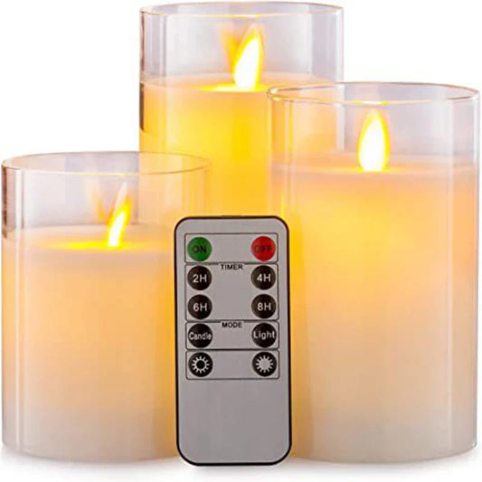 LED Glass Candle Full Set Remote Control Timer for Christmas Wedding