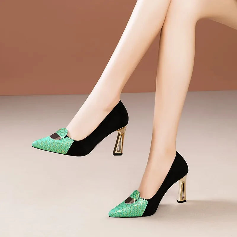Sexy Fashion Style Women's Heeled Shoes Pointed Tip High Heels One Kick Retro Women Shoes Suede 2025 New Spring Zapatos De Mujer
