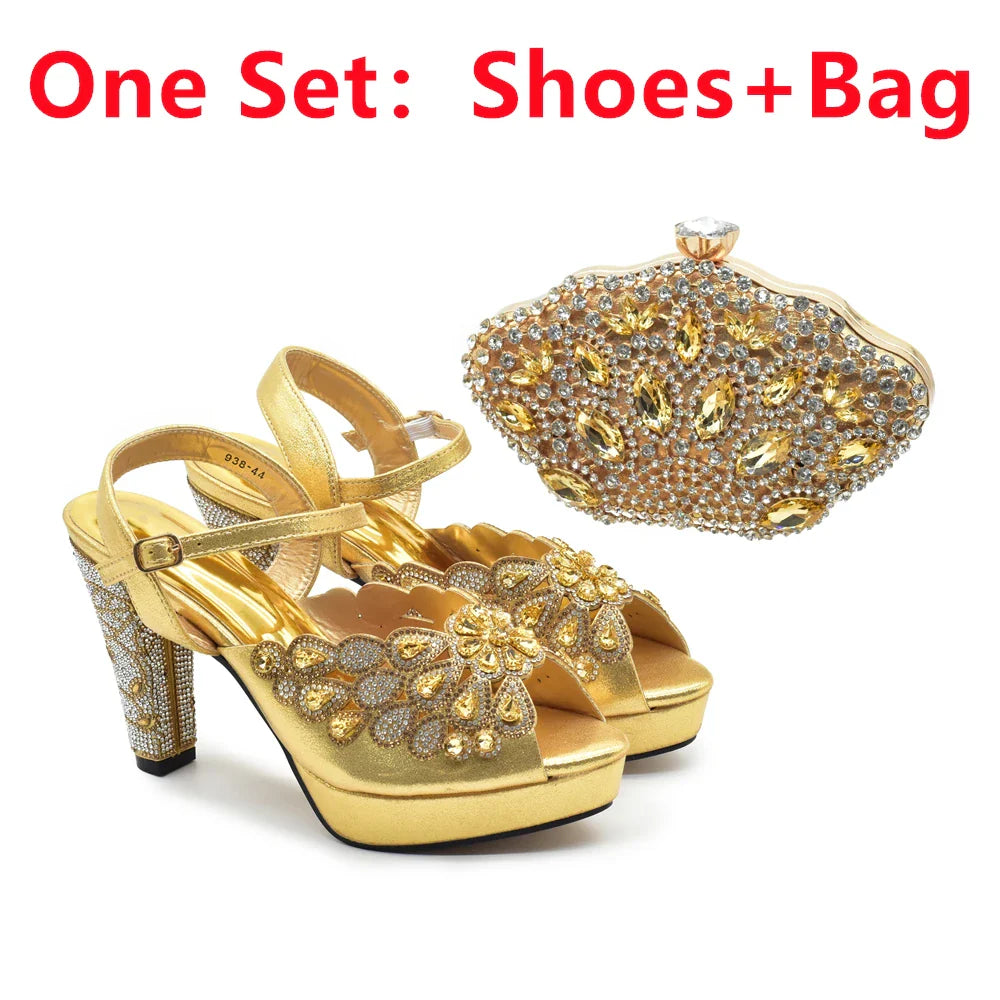 2024 Fashion Black Color High Quality Peep Toe Thin Heels Shoes Matching Bag Set for Nigerian Party Women Women Shoe Size 43