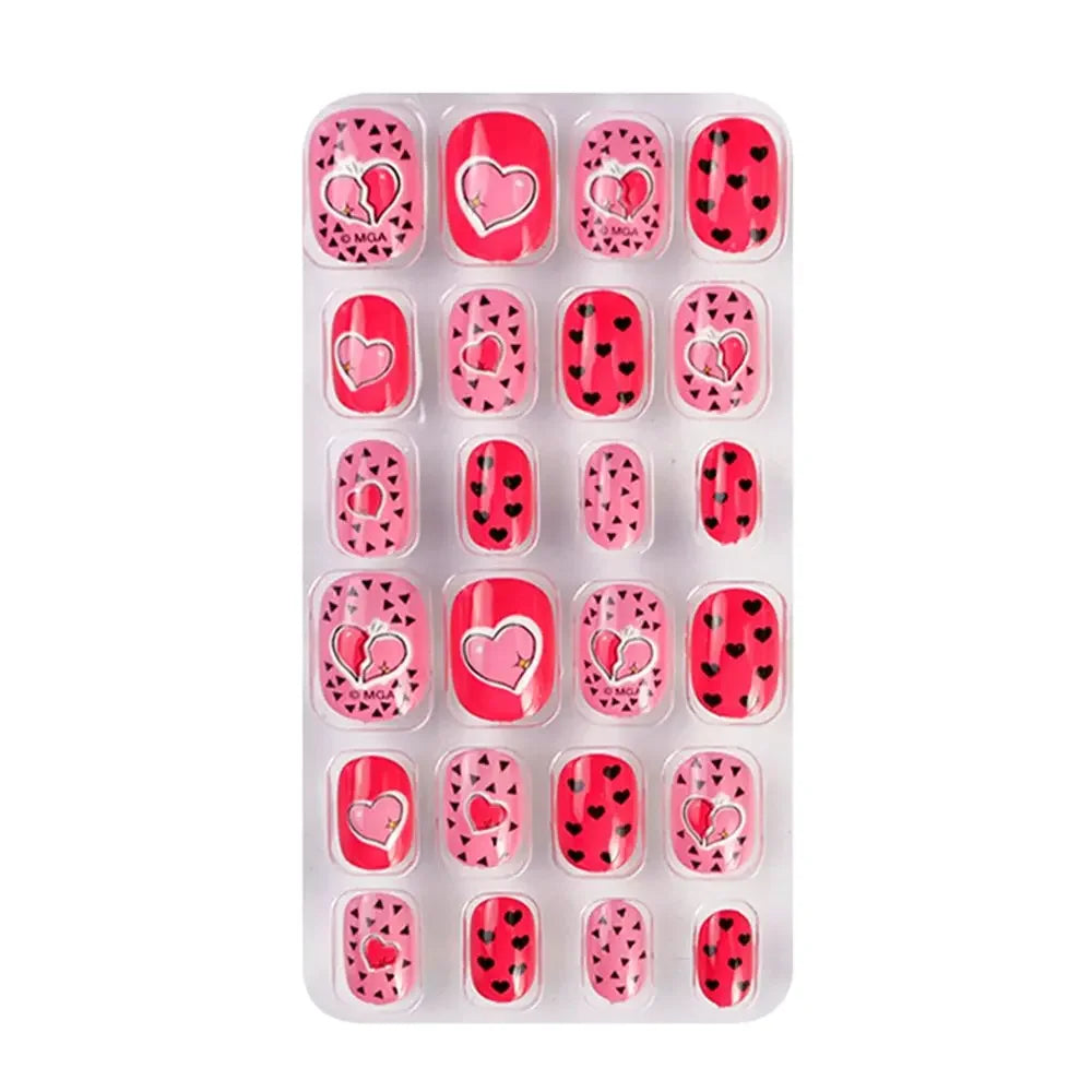 24Pcs/Set Kids Candy Flower Cute Fake Nails Detachable Full Cover False Nails Press On Nails Children Girls Nail Decoration Gift