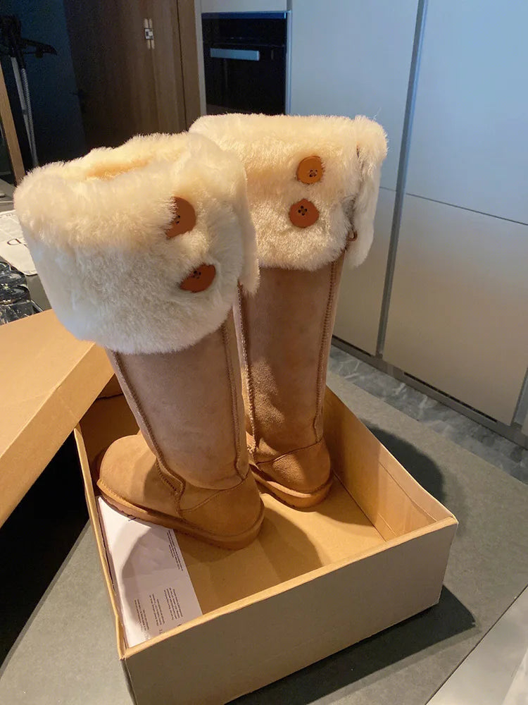 Women Winter Snow Boots Outdoor Warm Plush Cold-proof Women Shoes High Quality Slip on Versatile Round Long Boots Botas De Mujer