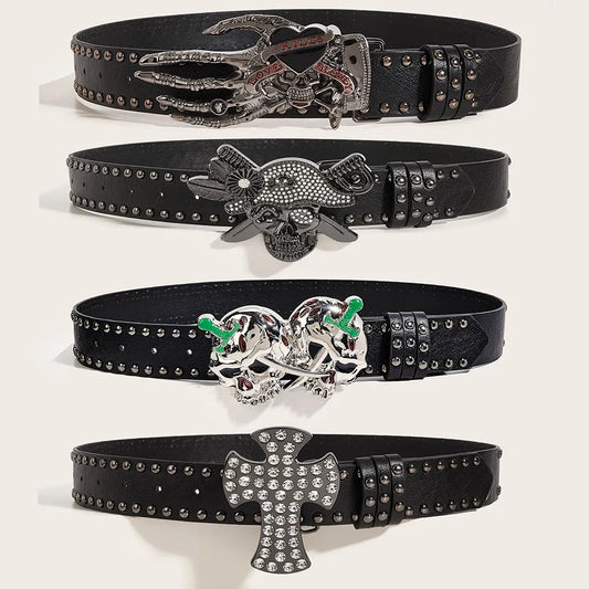 Gothic Punk Leather Belt Metal Buckle Waist Strap Designer Luxury Female Decorative Waistband