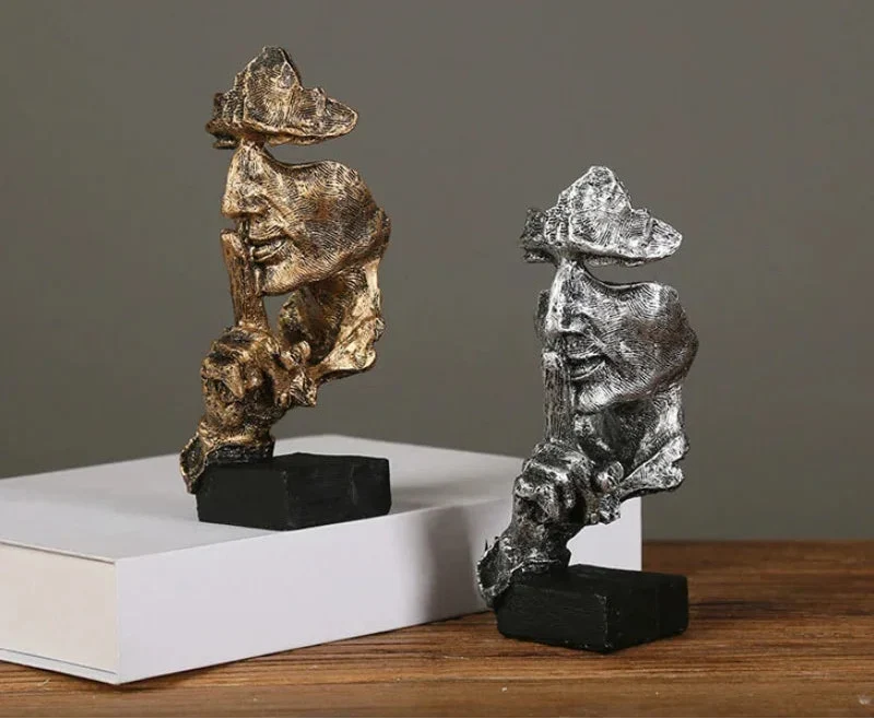 Abstract Resin Face Sculpture – “Silence is Golden”
