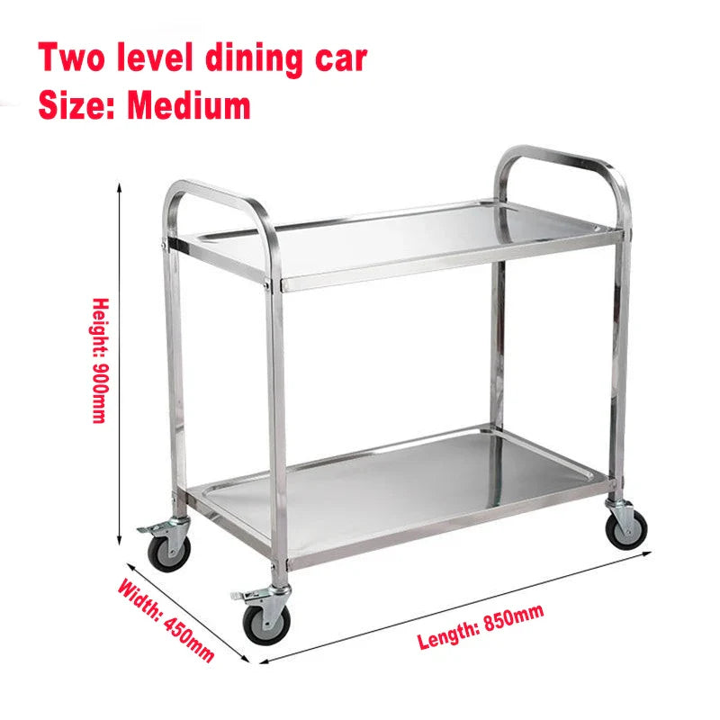 Stainless Steel Cart with Thickened Three Layers- Kitchen Utility Cart for Serving Collecting Dishes Multi-functional Trolley