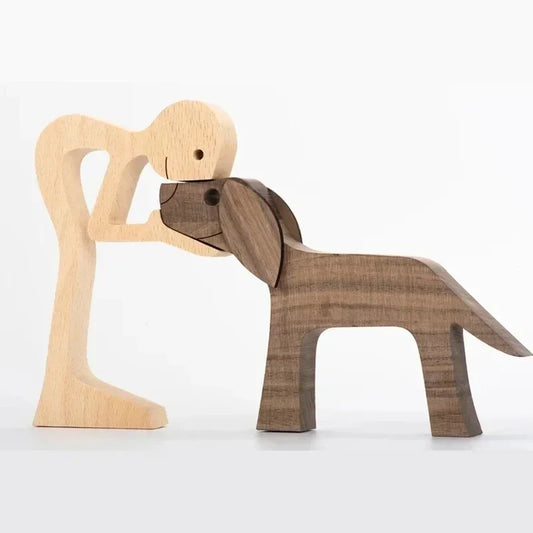 Personalised Wooden Human & Dog Figurine – Custom Handmade Ornament Gift
