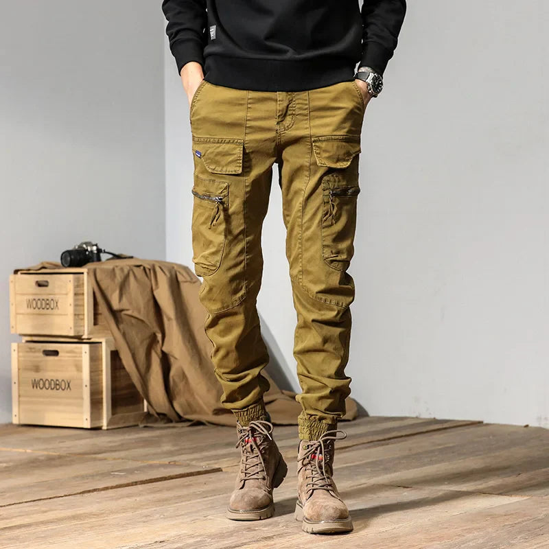 Men's bound feet fashion American retro Cargo pants large pocket casual pants