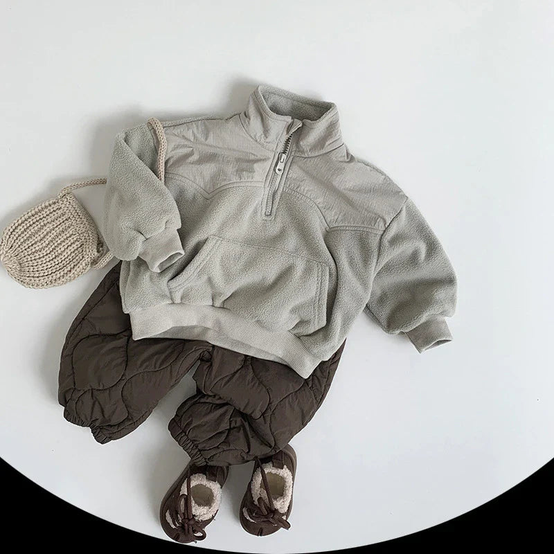 Kids Fleece Half-Zip Pullover - Unisex Winter Hoodie