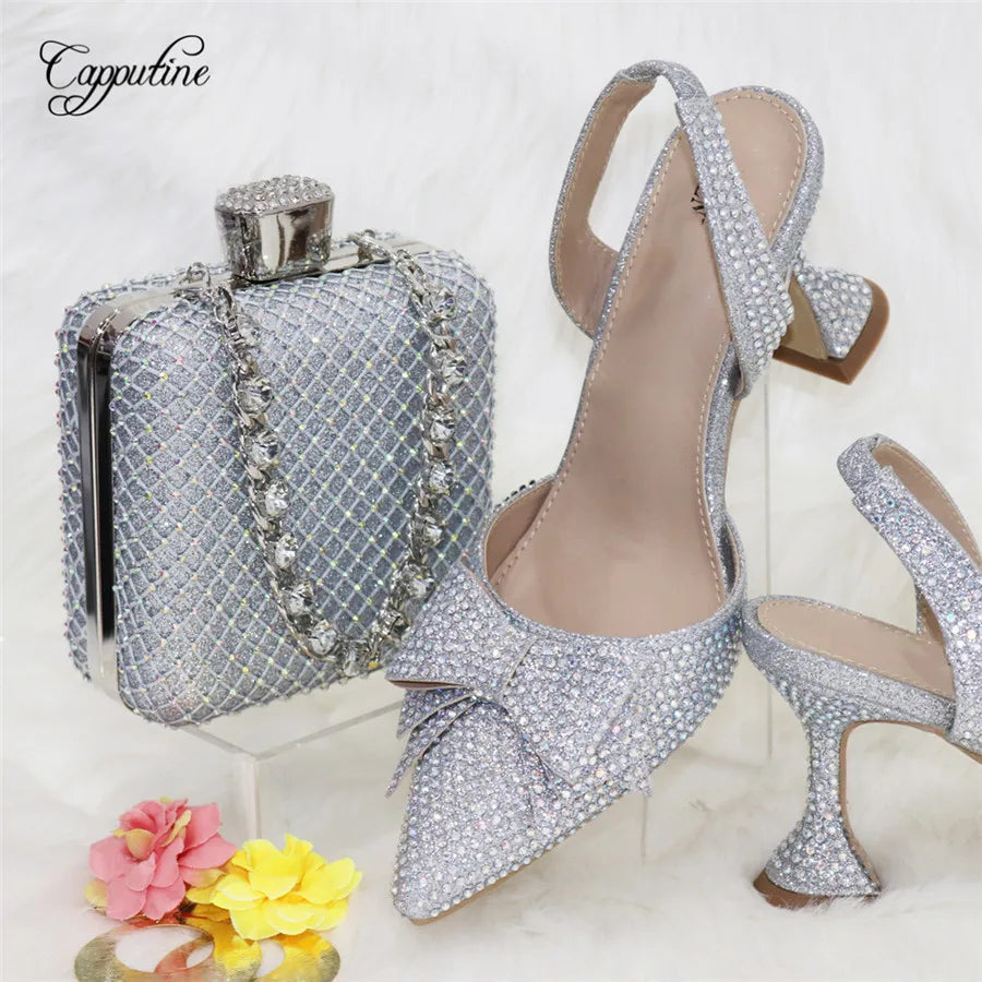 Gold Women Shoes And Bag Set 2024 African Ladies Pointed Toes Pumps Match With Handbag Sandals Sandales Escarpins Femme CR932