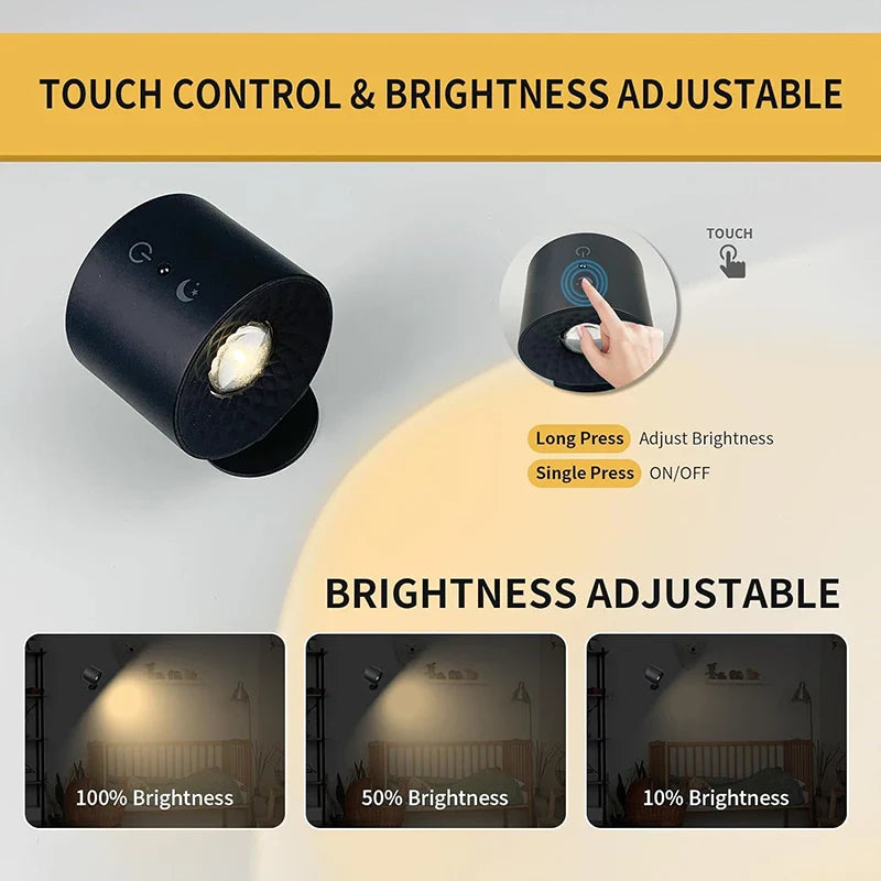 Led Double Head Wall Lamp Touch Control Remote 360 Rotatable