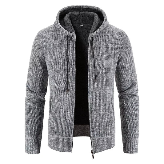 Cardigan Men's Sweater Zipper Hooded Fashion Warm Slim Fit Knitted Sweater