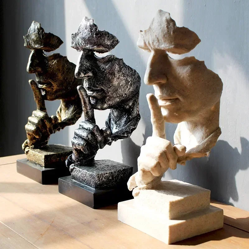 Abstract Resin Face Sculpture – “Silence is Golden”