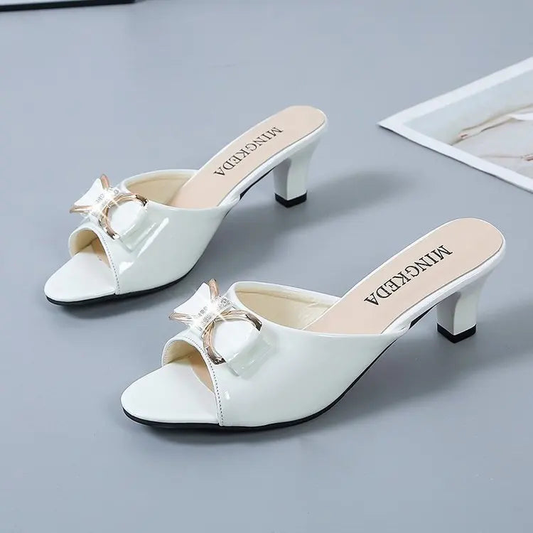 Summer Female Sandals Women Slippers Sexy Open Toe Fish Mouth Slippers Ladies Rhinestone Bowknot Slides Shoes Plus Size 42