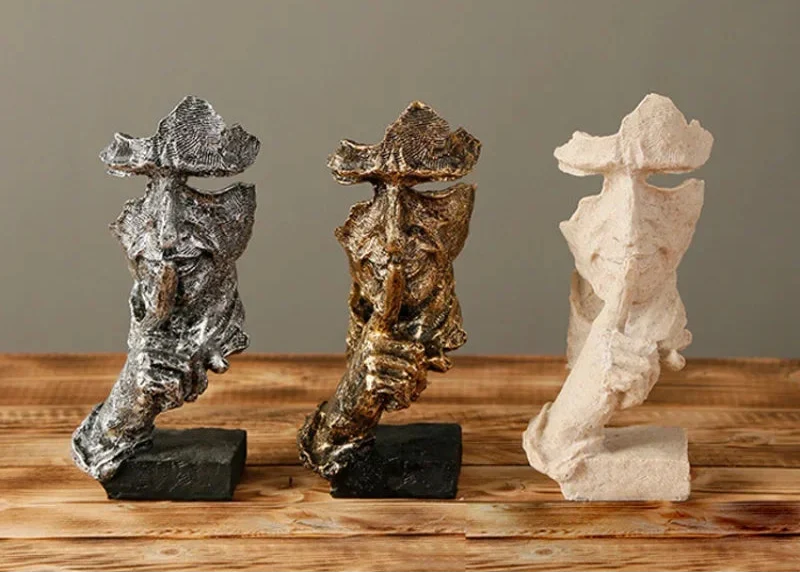 Abstract Resin Face Sculpture – “Silence is Golden”