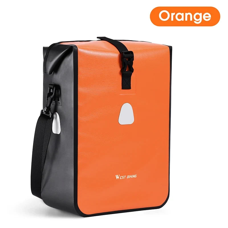WEST BIKING Bicycle Rear Side Bag Fully Waterproof PVC Pannier Expandable 12-15L Bike Carrier Bag Quick Release MTB Shoulder Bag