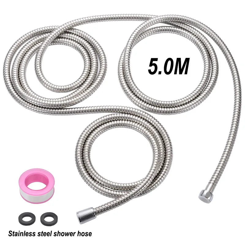 Stainless Steel Shower Hose 5M Long Bathroom Shower Water Hose Extension Plumbing Pipe Pulling Tube Bathroom Accessories