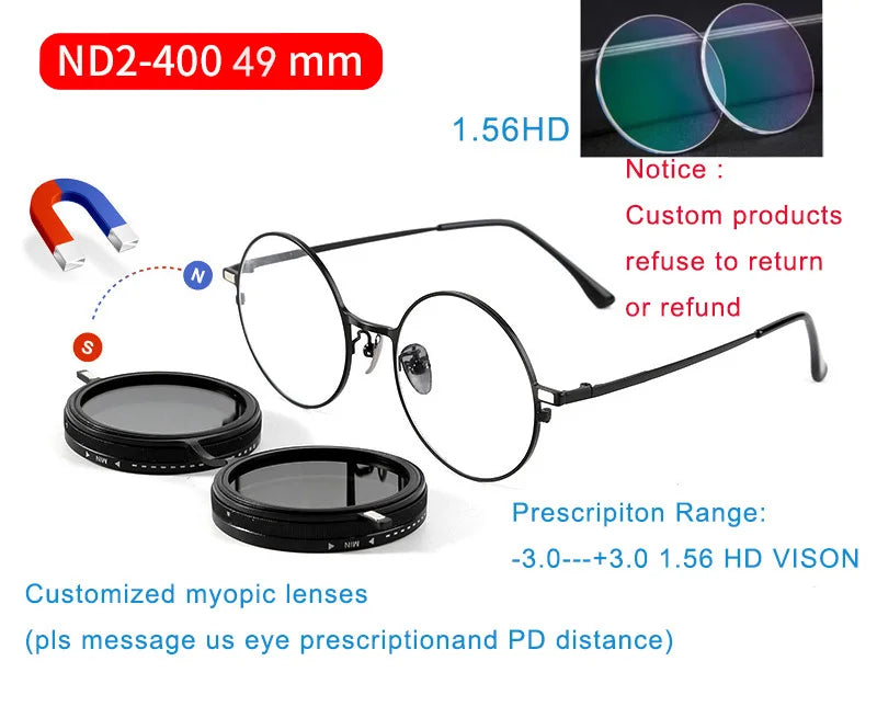 Customized Magnetic Myopia Clip on ND9 adjustable dimming sunglasses
