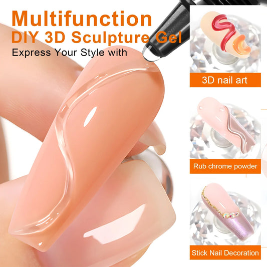 3pcs 3D Nail Art Gel - DIY Designs,Waterproof Sculpting gel,Waterproof Nail Art Design Gel for Intricate Carvings & Shapes 10ml