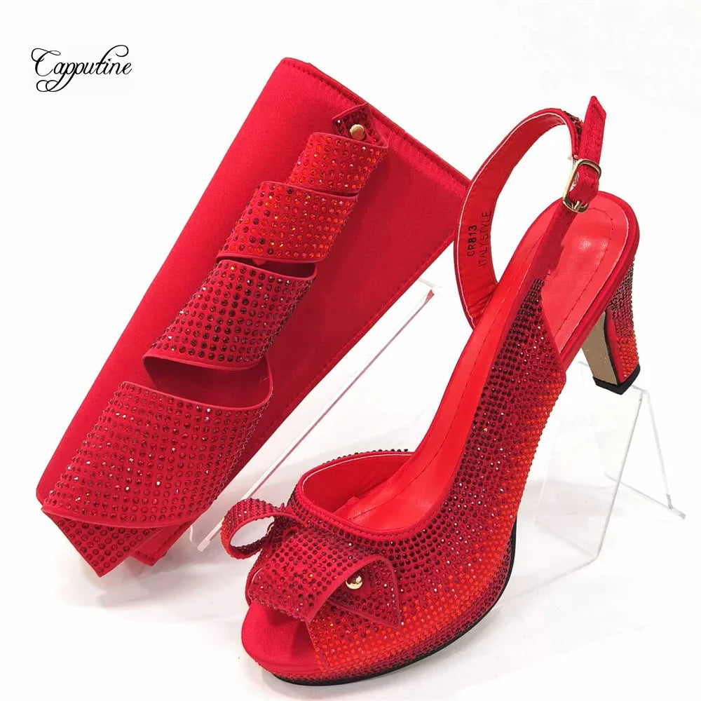 Coffee Women Shoes And Bag Set African Ladies High Heel Sandals Match With Handbag Pumps Clutch Nigerian Sandales Femmes CR813