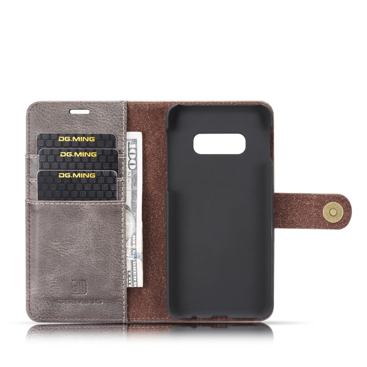 DG.MING Crazy Horse Texture Flip Detachable Magnetic Leather Case for Samsung Galaxy S10 E, with Holder & Card Slots & Wallet(Grey)