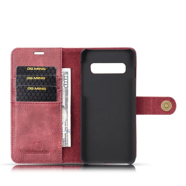 DG.MING Crazy Horse Texture Flip Detachable Magnetic Leather Case for Samsung Galaxy S10, with Holder & Card Slots & Wallet(Red)