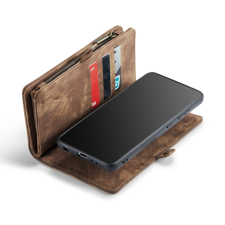 CaseMe-008 Detachable Multifunctional Retro Frosted Horizontal Flip Leather Case for Galaxy A20 / M10S, with Card Slot & Holder & Zipper Wallet & Photo Frame(Brown)