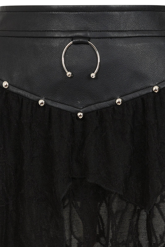Banned Apparel Luxor Faux Leather & Jagged Knit Skirt in Black