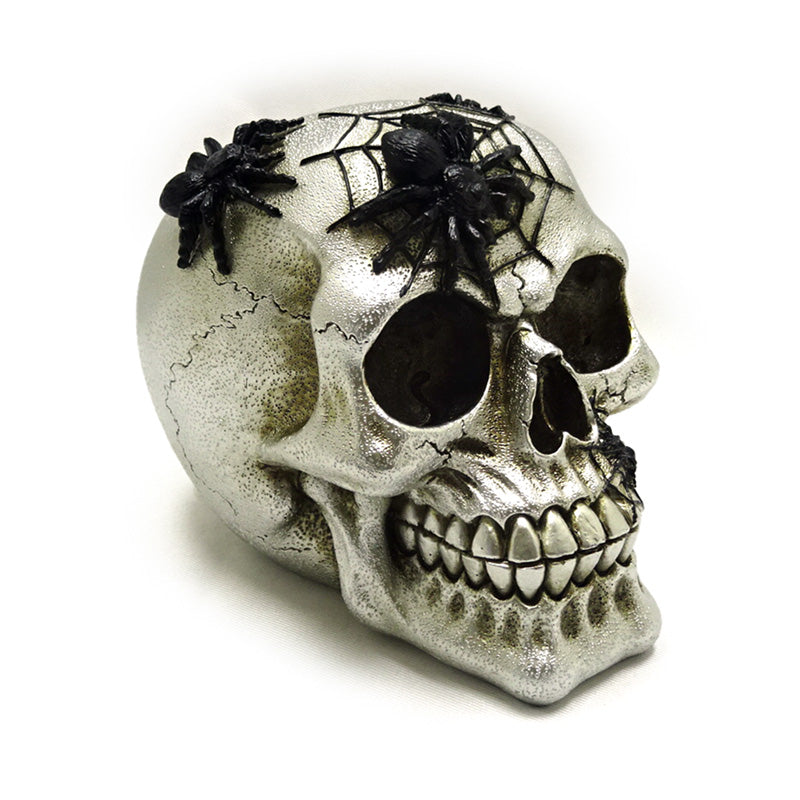 Silver Skull with Black Spiders & Webs