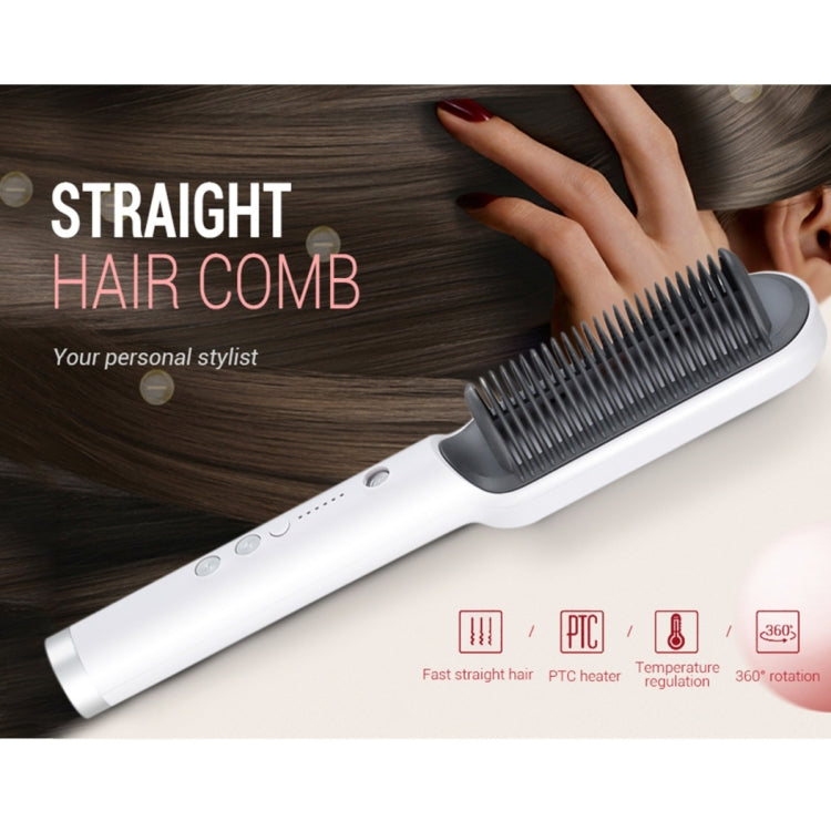 K-SKIN KD380 Hair Straightener Electric Straight Hair Curler Comb Brush PTC Heating Ceramic Straight Hair Brush, UK Plug (White)