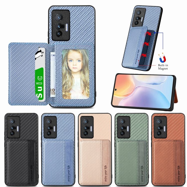 Carbon Fiber Magnetic Card Bag Phone Case, For vivo X70, For vivo Y16, For vivo Y21, For Xiaomi 13 Lite