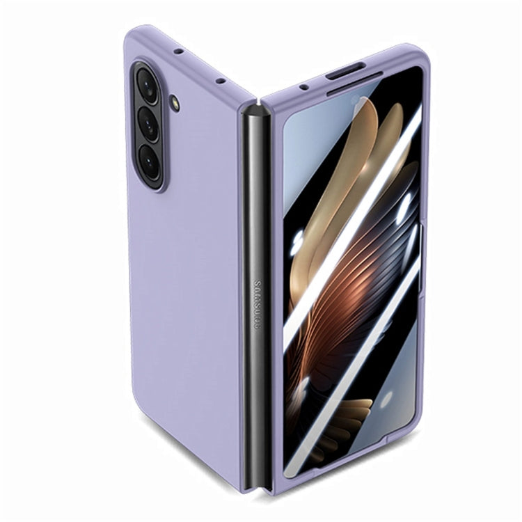 For Samsung Galaxy Z Fold6 JUNSUNMAY Smoothly PC + 9H Tempered Glass Protector Folding Phone Case(Orange)