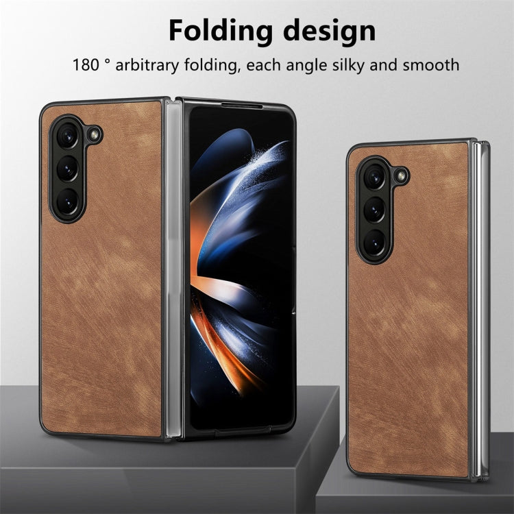 For Samsung Galaxy Z Fold6 JUNSUNMAY Retro Pattern Leather Skin PC Folding Phone Case(Pink)