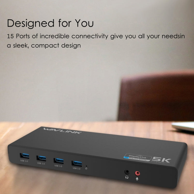 Wavlink UG69DK1 5K Type-C Dual Display USB 3.0 Video Gigabit Ethernet HDMI Docking Station, Plug:AU Plug