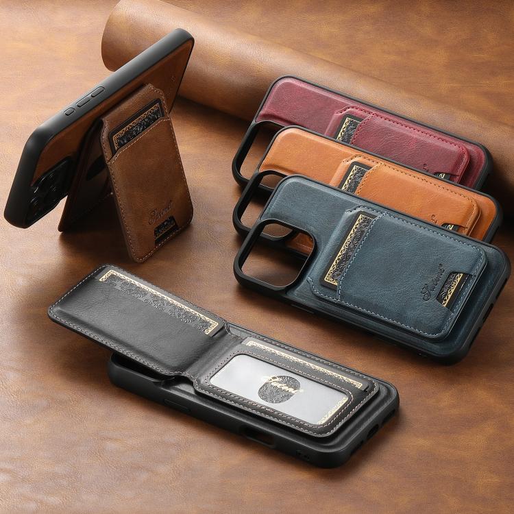 For iPhone 13 Pro Suteni H15 MagSafe Oil Eax Leather Detachable Wallet Back Phone Case(Red)