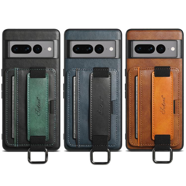 For Googel Pixel 10 Suteni H13 Card Wallet Wrist Strap Holder PU Phone Case(Blue)