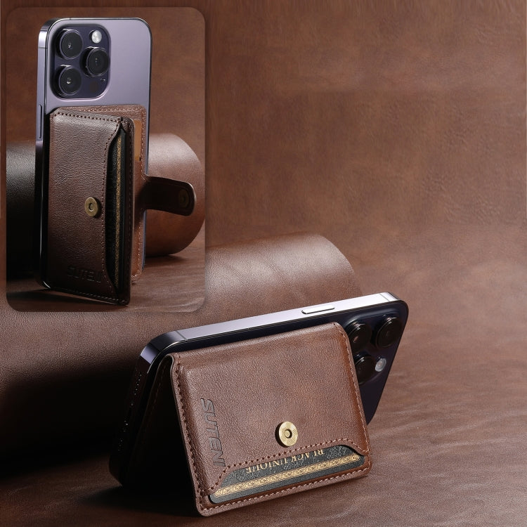 Suteni S2 Phone Magnetic Card Case Card Sleeve MagSafe Magnetic Coil PU Leather(Brown)