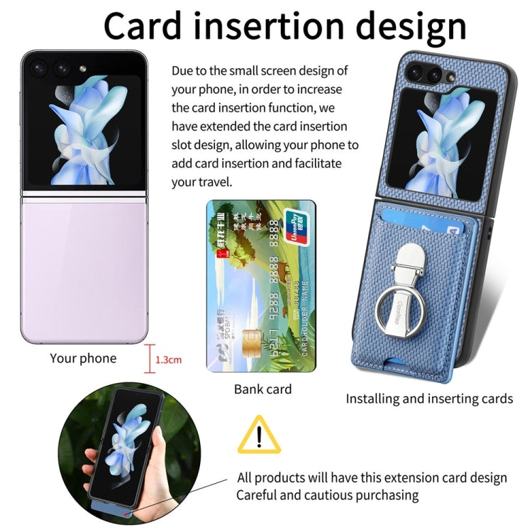 For Samsung Galaxy Z Flip6 / Flip7 FE JUNSUNMAY Carbon Fiber Leather Skin PC Folding Phone Case with Phone Ring(Green)