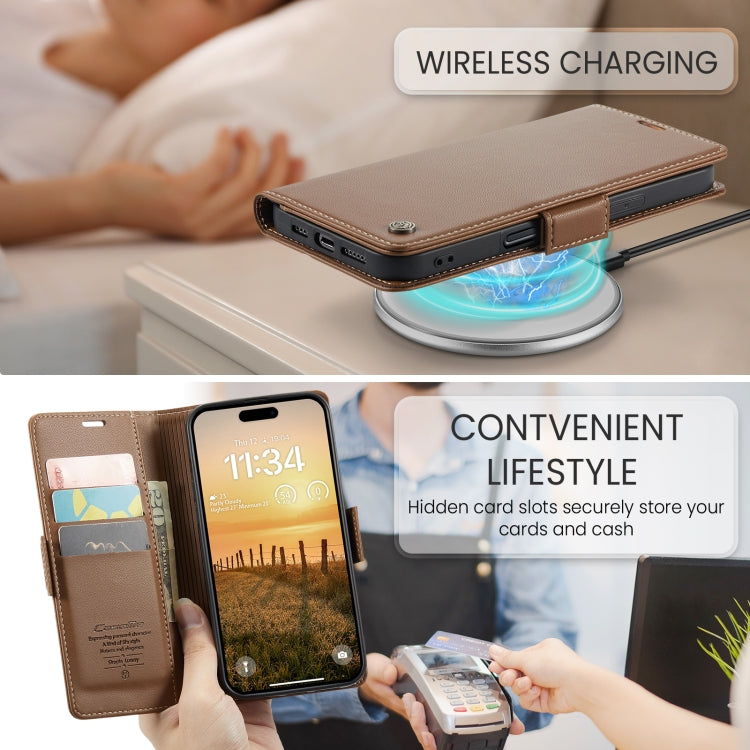 For iPhone 16 Pro CaseMe 023 Butterfly Buckle Litchi Texture RFID Anti-theft Leather Phone Case(Brown)