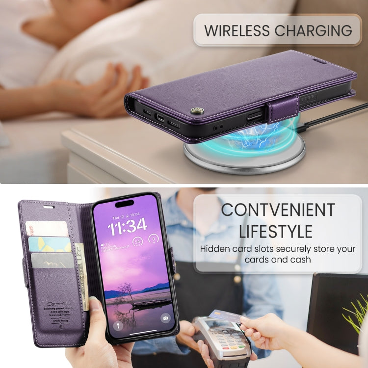 For iPhone 16 Plus CaseMe 023 Butterfly Buckle Litchi Texture RFID Anti-theft Leather Phone Case(Purple)