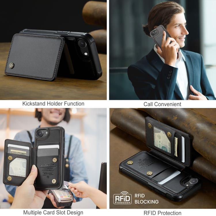 For iPhone 17e / 16e CaseMe C22 Card Slots Holder RFID Anti-theft Phone Case(Black)