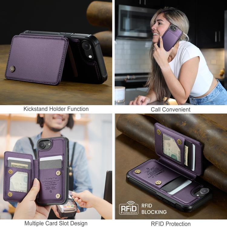 For iPhone 17e / 16e CaseMe C22 Card Slots Holder RFID Anti-theft Phone Case(Purple)