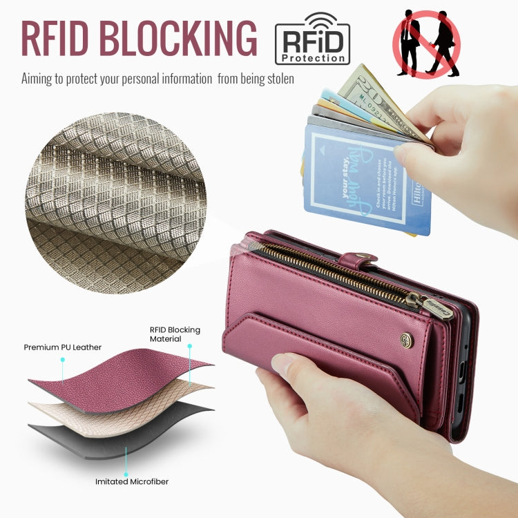 For Google Pixel 9 Pro XL / 10 Pro XL CaseMe C36 Card Slots Zipper Wallet RFID Anti-theft Leather Phone Case(Wine)