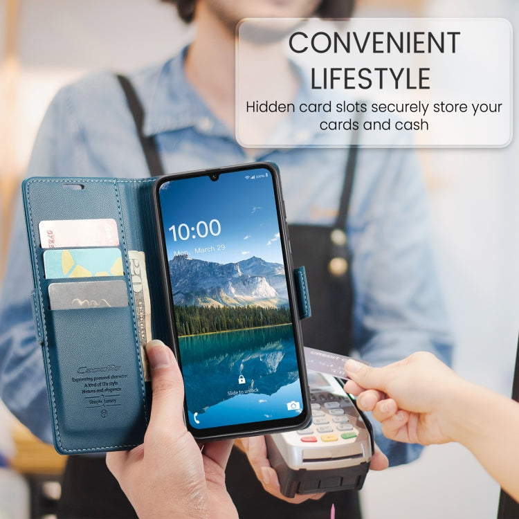 For Samsung Galaxy A07 / A06 CaseMe 023 Butterfly Buckle Litchi Texture RFID Anti-theft Leather Phone Case(Blue)